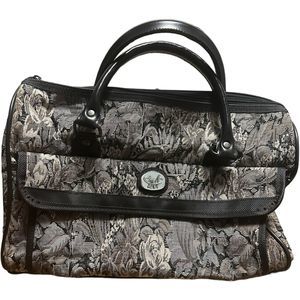 Diane Von Furstenberg DVF Grey Vintage Floral Tapestry Duffle Weekender Bag